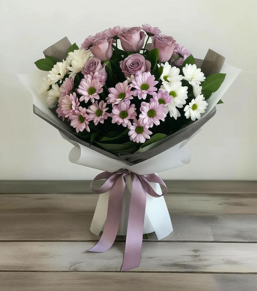 Букет цветов из: Хризантемы и Розы в Новокручининске