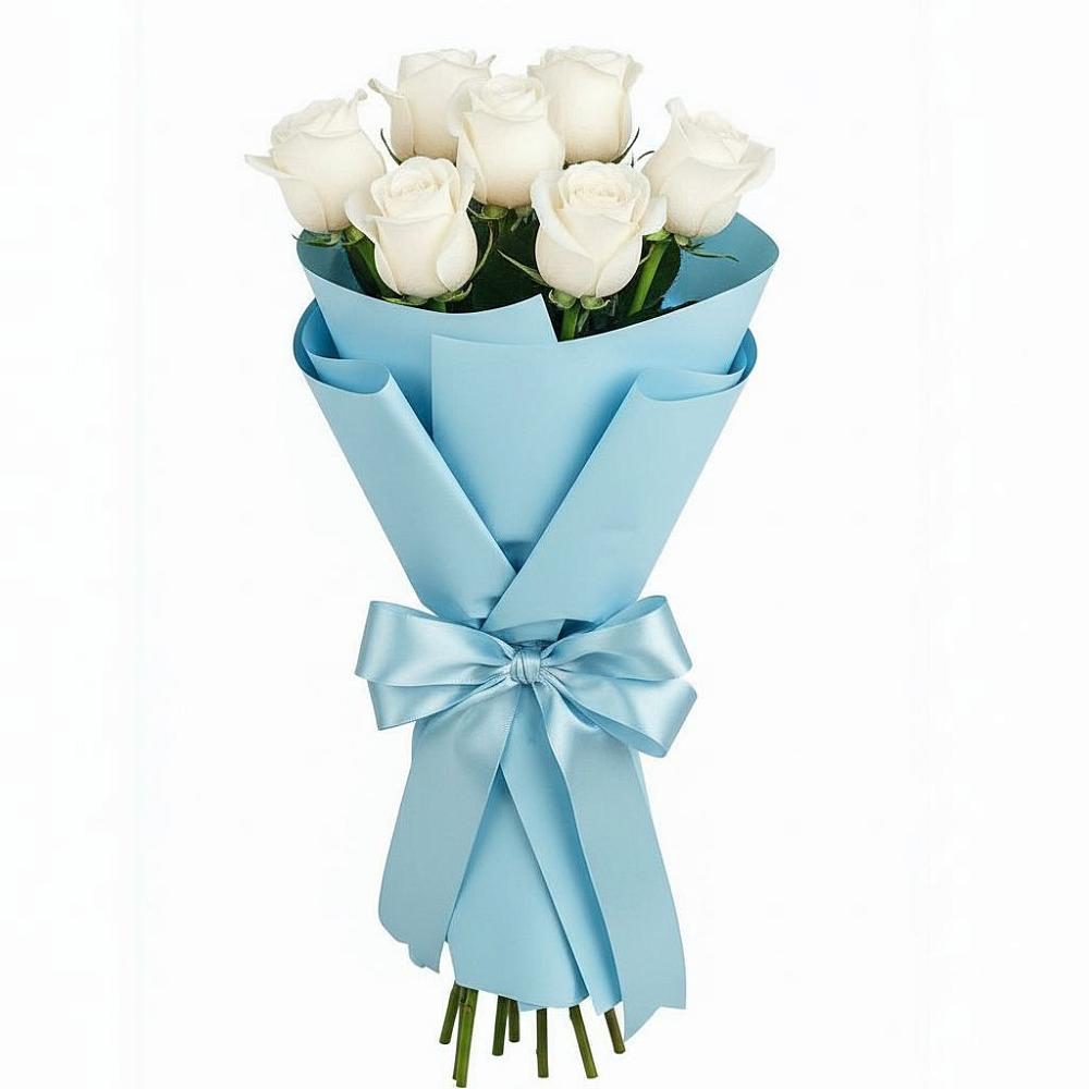 Букет 7 белых роз Проуд в Новокручининске