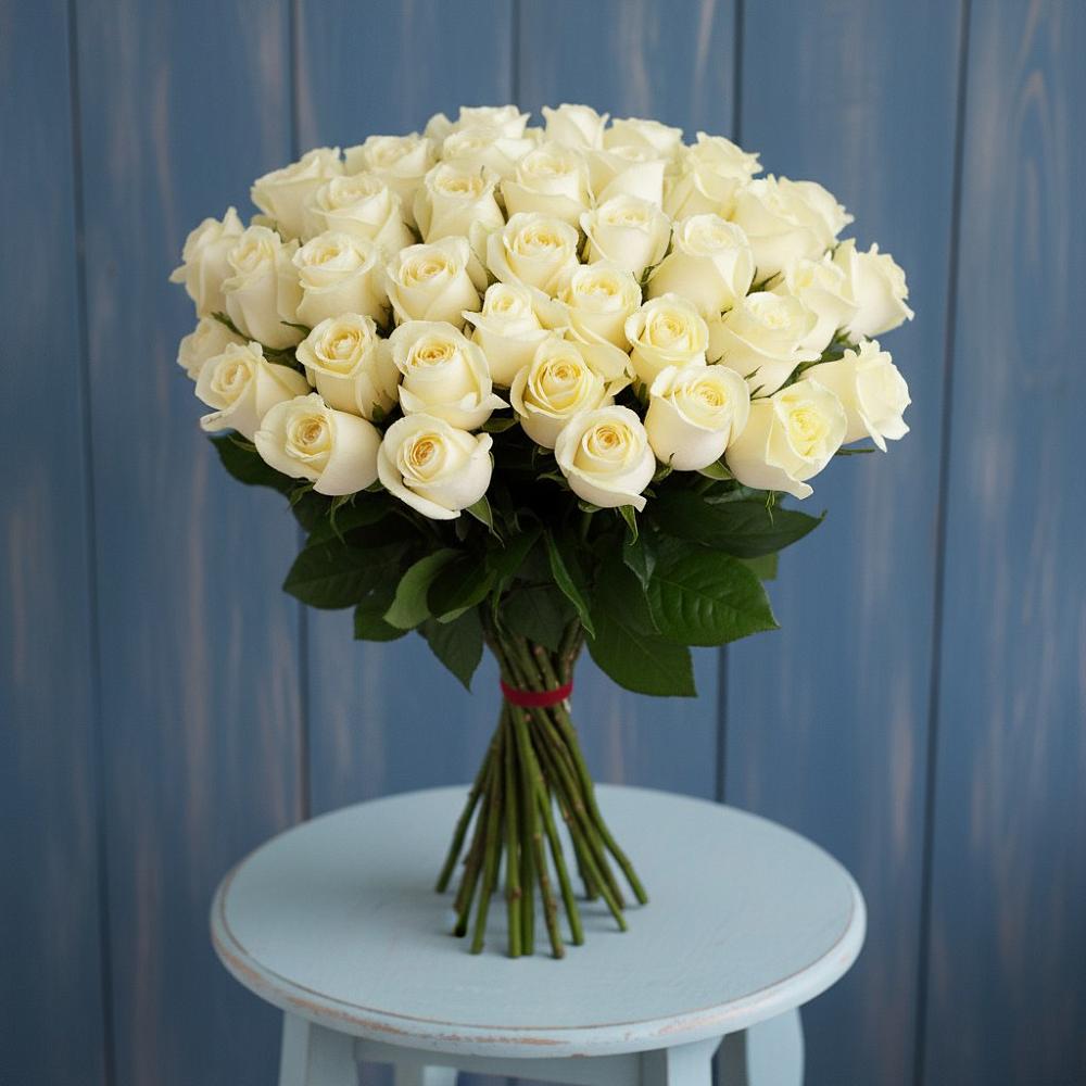 Букет 51 Белая роза Эдлесс Лав в Новокручининске