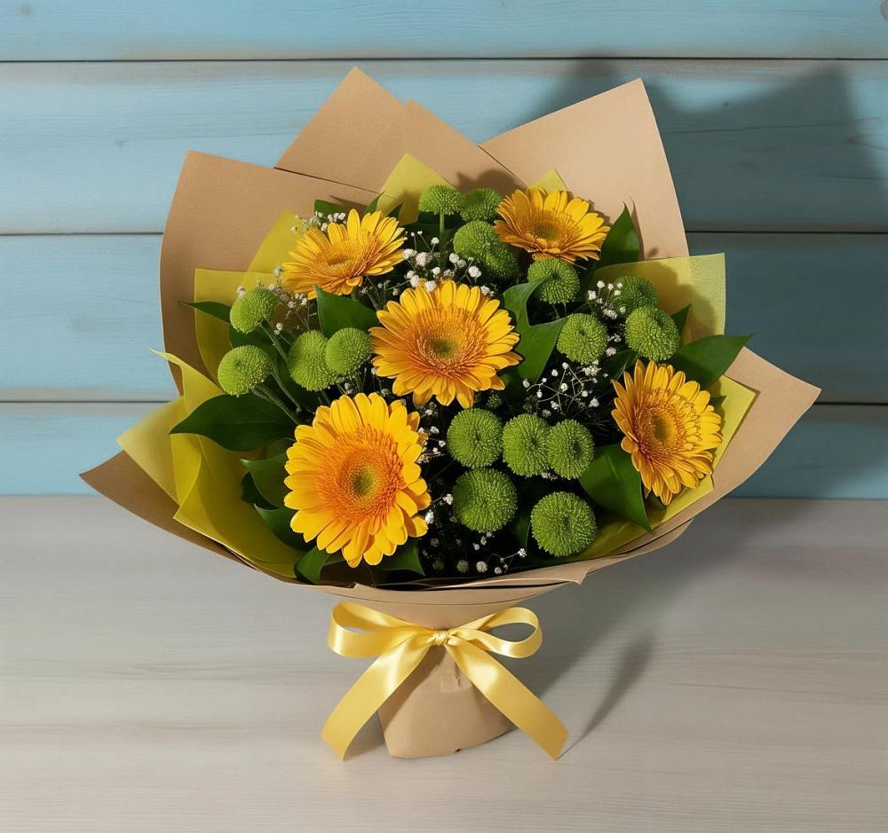 Букет цветов из: Герберы и Хризантемы в Новокручининске