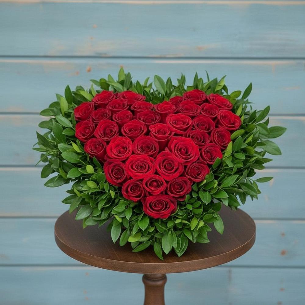 Цветочная композиция из Розы в виде сердца в Новокручининске