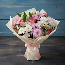 Букет цветов из:  Хризантемы, Альстромерии и Розы в Новокручининске