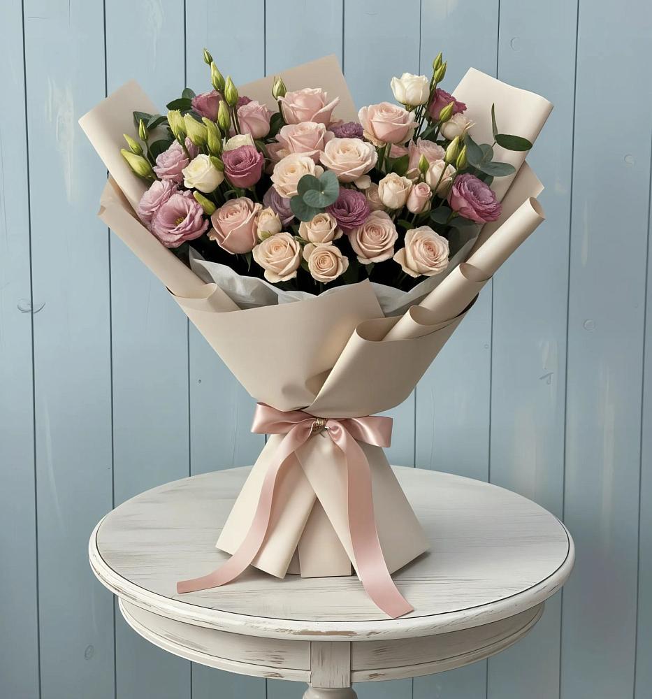 Букет цветов из: Розы и Лизиантусы в Новокручининске