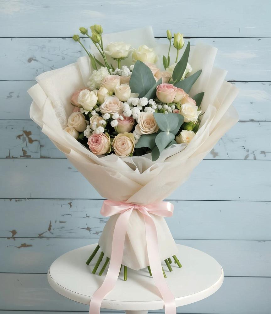 Букет цветов из: Розы и Лизиантусы в Новокручининске