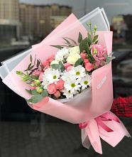 Букет цветов из:  Розы, Лизиантусы и Хризантемы в Новокручининске