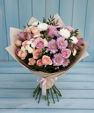 Букет цветов из:  Хризантемы, Розы и Альстромерии в Новокручининске